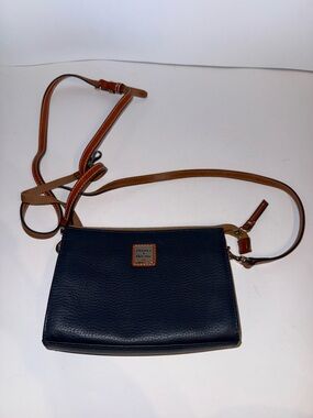 Dooney & Bourke Navy Pebbled Leather Crossbody with Tan Strap